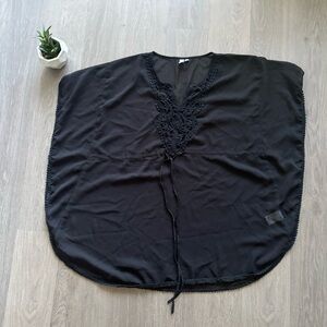 Jules & Leopold Black Sheer Coverup with Cinch-Bust & Embroidered Detail